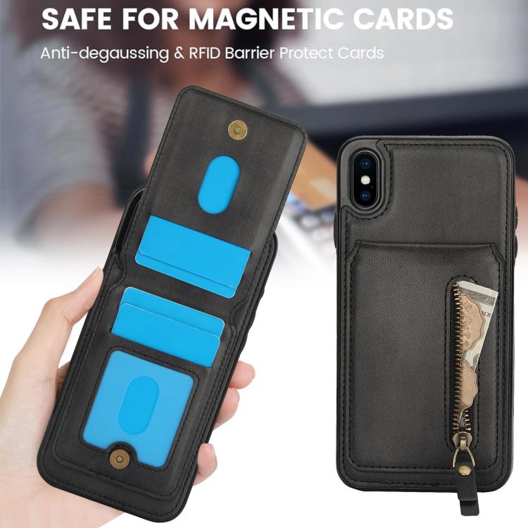 For iPhone XS Max Zipper Wallet Split MagSafe Leather Back Phone Case(Black) - More iPhone Cases by buy2fix | Online Shopping UK | buy2fix