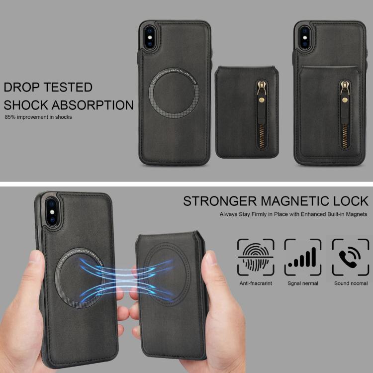 For iPhone XS Max Zipper Wallet Split MagSafe Leather Back Phone Case(Black) - More iPhone Cases by buy2fix | Online Shopping UK | buy2fix