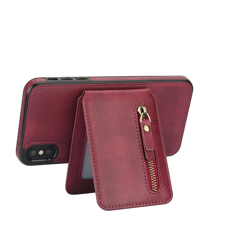 For iPhone XS Max Zipper Wallet Split MagSafe Leather Back Phone Case(Red) - More iPhone Cases by buy2fix | Online Shopping UK | buy2fix