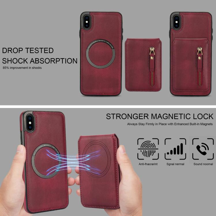 For iPhone XS Max Zipper Wallet Split MagSafe Leather Back Phone Case(Red) - More iPhone Cases by buy2fix | Online Shopping UK | buy2fix