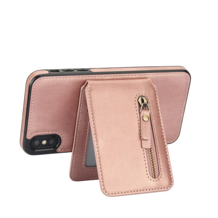 For iPhone XS Max Zipper Wallet Split MagSafe Leather Back Phone Case(Rose Gold) - More iPhone Cases by buy2fix | Online Shopping UK | buy2fix