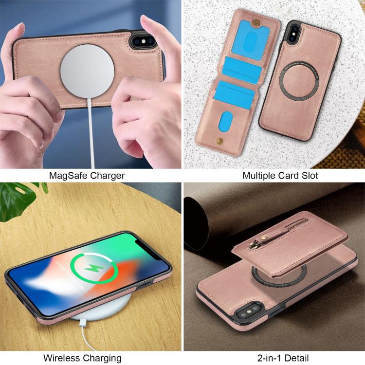 For iPhone XS Max Zipper Wallet Split MagSafe Leather Back Phone Case(Rose Gold) - More iPhone Cases by buy2fix | Online Shopping UK | buy2fix