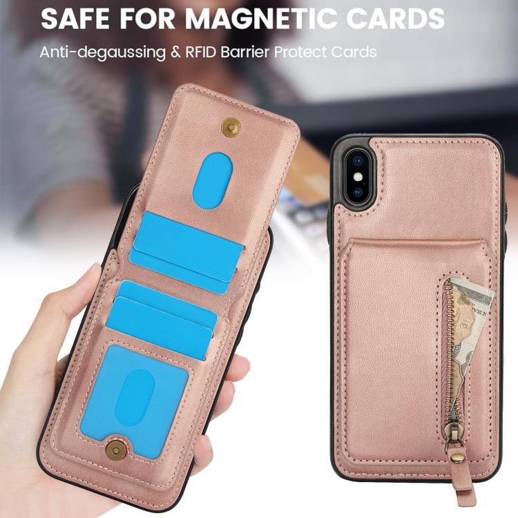 For iPhone XS Max Zipper Wallet Split MagSafe Leather Back Phone Case(Rose Gold) - More iPhone Cases by buy2fix | Online Shopping UK | buy2fix