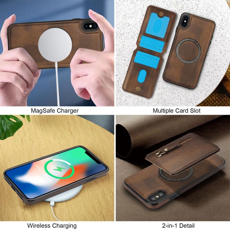For iPhone XS Max Zipper Wallet Split MagSafe Leather Back Phone Case(Brown) - More iPhone Cases by buy2fix | Online Shopping UK | buy2fix