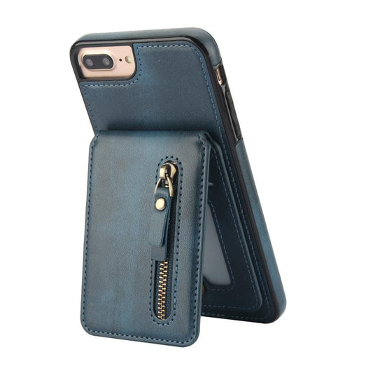 For iPhone 7 Plus / 8 Plus Zipper Wallet Split MagSafe Leather Back Phone Case(Blue) - More iPhone Cases by buy2fix | Online Shopping UK | buy2fix