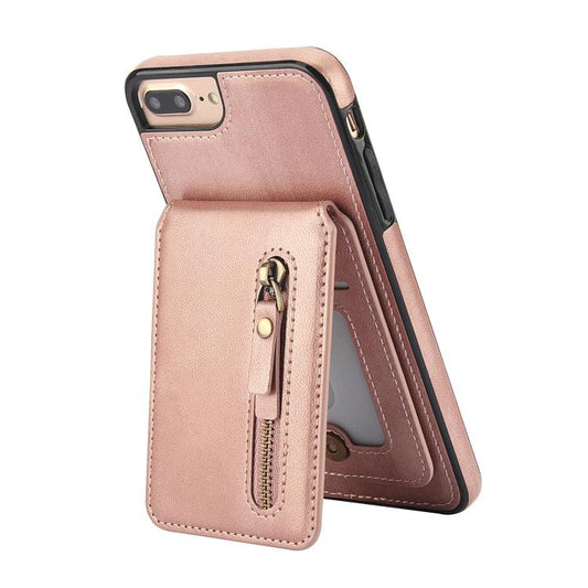 For iPhone 7 Plus / 8 Plus Zipper Wallet Split MagSafe Leather Back Phone Case(Rose Gold) - More iPhone Cases by buy2fix | Online Shopping UK | buy2fix