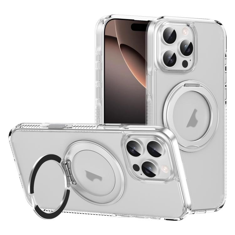 For iPhone 16 Pro Translucent Frosted MagSafe Holder Phone Case with AI Button(Transparent) - iPhone 16 Pro Cases by buy2fix | Online Shopping UK | buy2fix
