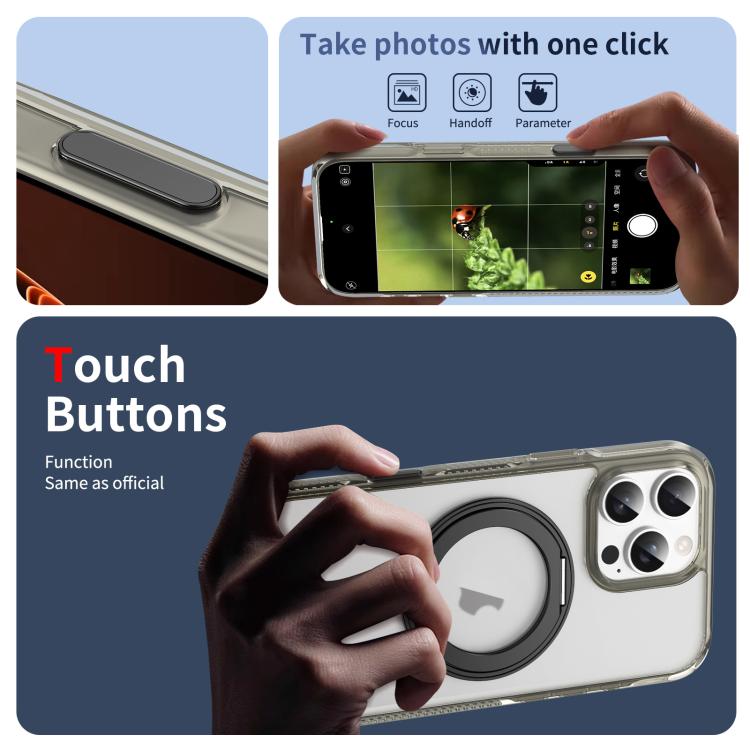 For iPhone 16 Pro Translucent Frosted MagSafe Holder Phone Case with AI Button(Grey) - iPhone 16 Pro Cases by buy2fix | Online Shopping UK | buy2fix