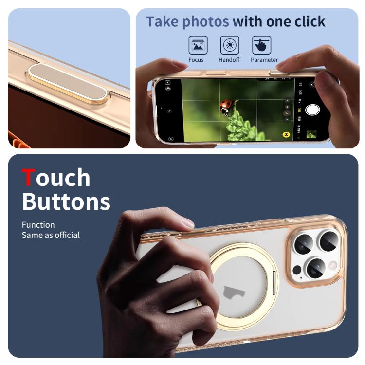 For iPhone 16 Pro Translucent Frosted MagSafe Holder Phone Case with AI Button(Gold) - iPhone 16 Pro Cases by buy2fix | Online Shopping UK | buy2fix