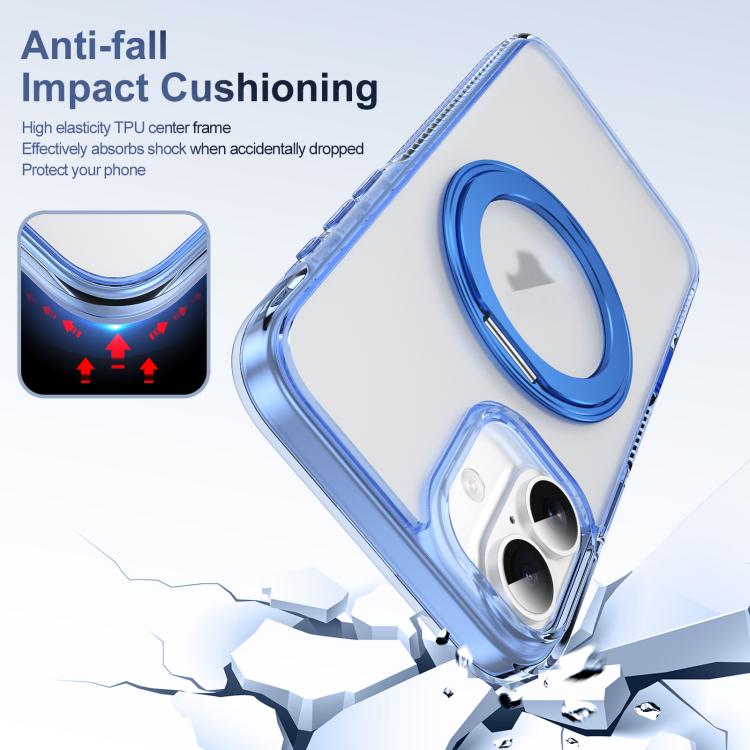 For iPhone 16 Plus Translucent Frosted MagSafe Holder Phone Case with AI Button(Blue) - iPhone 16 Plus Cases by buy2fix | Online Shopping UK | buy2fix