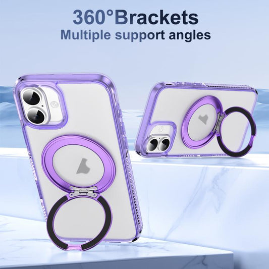 For iPhone 16 Plus Translucent Frosted MagSafe Holder Phone Case with AI Button(Purple) - iPhone 16 Plus Cases by buy2fix | Online Shopping UK | buy2fix