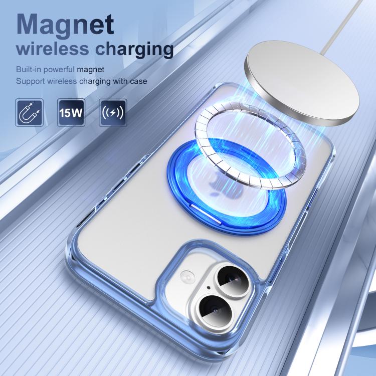 For iPhone 16 Translucent Frosted MagSafe Holder Phone Case with AI Button(Blue) - iPhone 16 Cases by buy2fix | Online Shopping UK | buy2fix