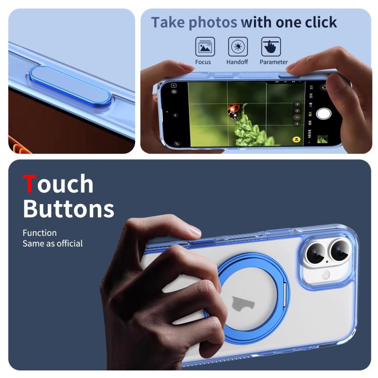 For iPhone 16 Translucent Frosted MagSafe Holder Phone Case with AI Button(Blue) - iPhone 16 Cases by buy2fix | Online Shopping UK | buy2fix