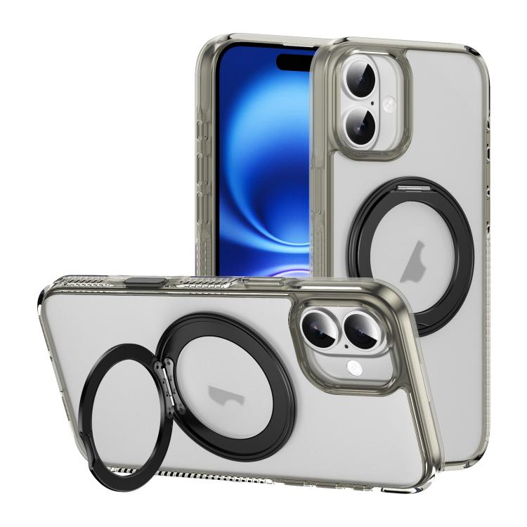 For iPhone 16 Translucent Frosted MagSafe Holder Phone Case with AI Button(Grey) - iPhone 16 Cases by buy2fix | Online Shopping UK | buy2fix