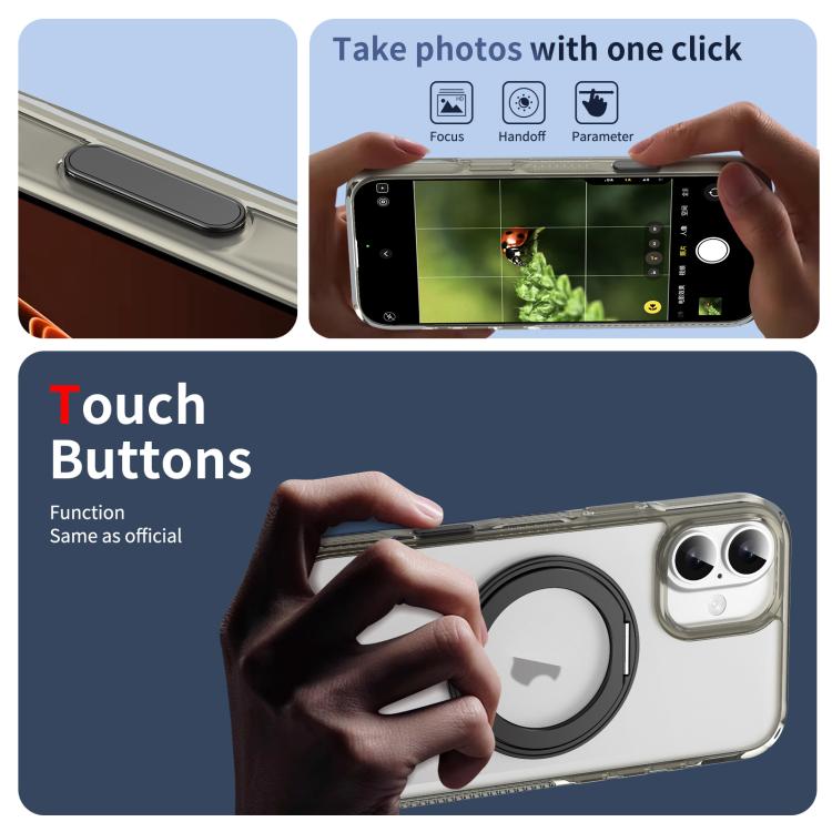 For iPhone 16 Translucent Frosted MagSafe Holder Phone Case with AI Button(Grey) - iPhone 16 Cases by buy2fix | Online Shopping UK | buy2fix