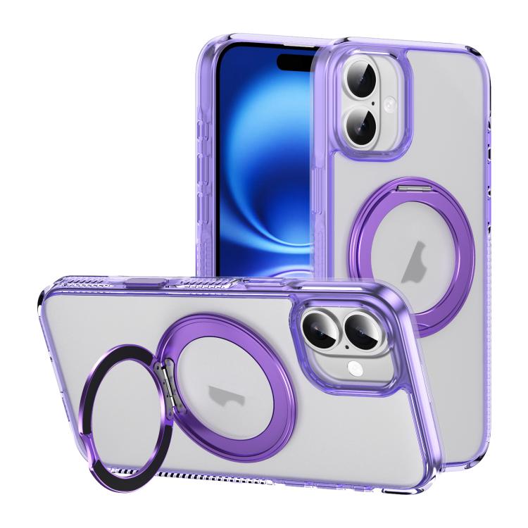For iPhone 16 Translucent Frosted MagSafe Holder Phone Case with AI Button(Purple) - iPhone 16 Cases by buy2fix | Online Shopping UK | buy2fix