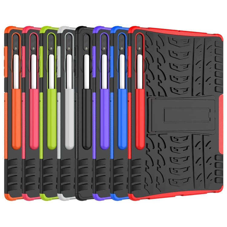 For Samsung Galaxy Tab S7 Lite T730 / T735 & S7+ T970 / T976B Tire Texture Shockproof TPU + PC Protective Case with Holder(Black) by buy2fix