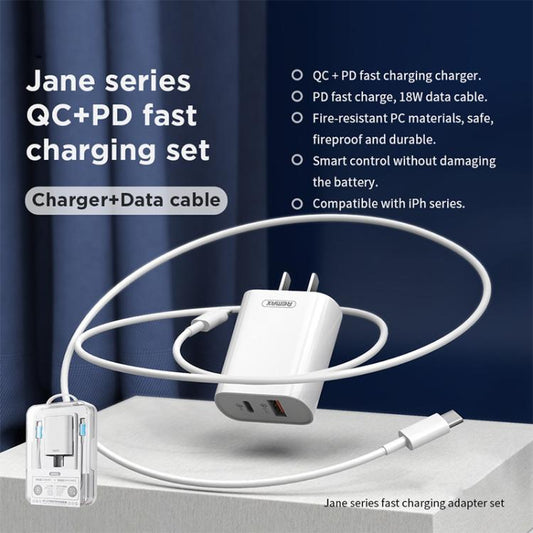 REMAX RP-U37 18W QC+PD Fast Charger With 1m Type-C to 8 Pin Cable, Plug Type:US Plug(White) - USB Charger by REMAX | Online Shopping UK | buy2fix