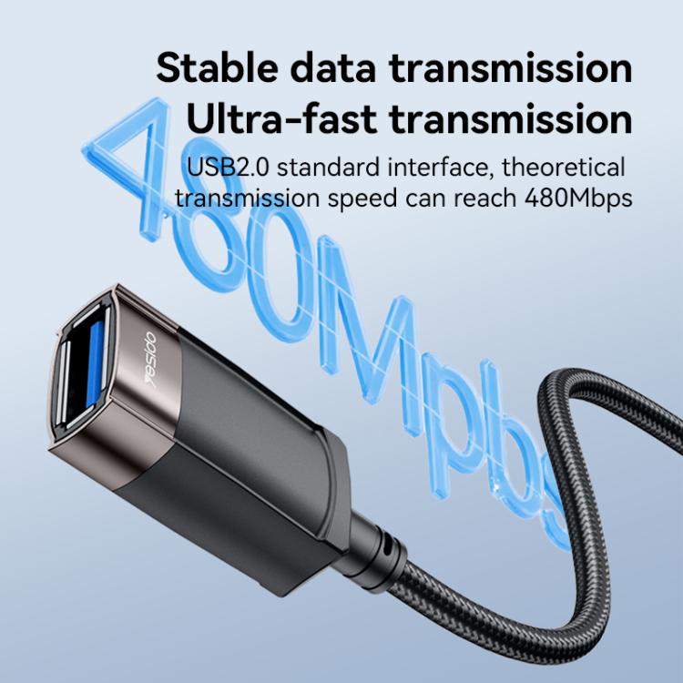 Yesido GS26 480Mbps High Speed USB2.0 Extension Cable, Length: 1.5m(Black) - USB Cable by Yesido | Online Shopping UK | buy2fix