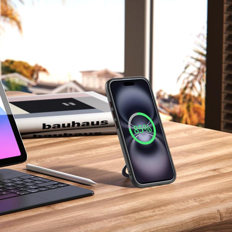 For iPhone 17 Airbag MagSafe Shockproof Frosted Phone Case with Fold Holder(Blue) - iPhone 17 Cases by buy2fix | Online Shopping UK | buy2fix