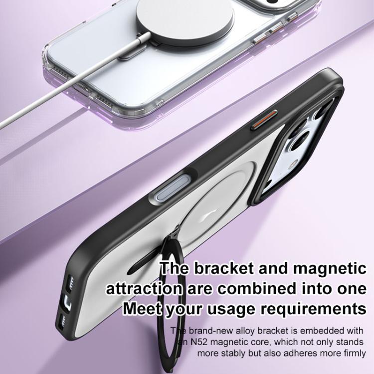 For iPhone 17 Pro Airbag MagSafe Shockproof Frosted Phone Case with Fold Holder(Black) - iPhone 17 Pro Cases by buy2fix | Online Shopping UK | buy2fix