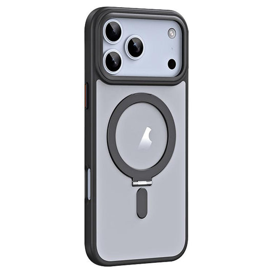 For iPhone 17 Pro Max Airbag MagSafe Shockproof Frosted Phone Case with Fold Holder(Black) - iPhone 17 Pro Max Cases by buy2fix | Online Shopping UK | buy2fix