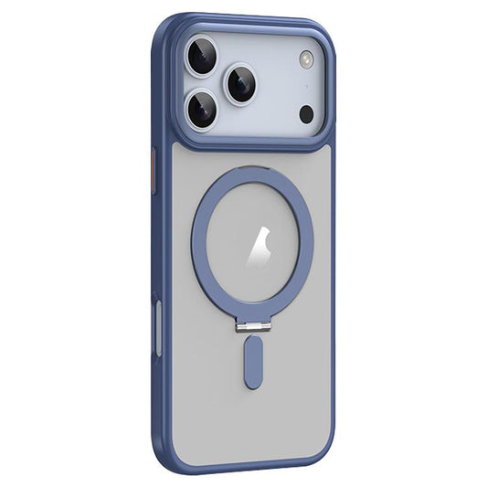 For iPhone 17 Pro Max Airbag MagSafe Shockproof Frosted Phone Case with Fold Holder(Blue) - iPhone 17 Pro Max Cases by buy2fix | Online Shopping UK | buy2fix
