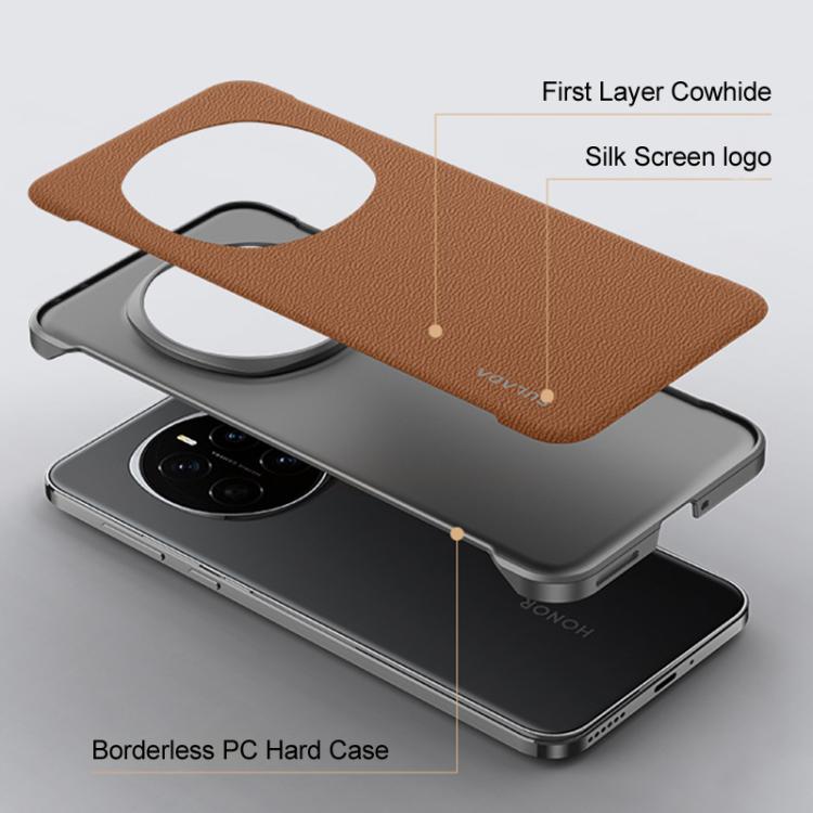 For Honor Magic7 Pro SULADA Frameless Top Layer Cowhide Leather Hybrid PC Phone Case(White) - Honor Cases by SULADA | Online Shopping UK | buy2fix