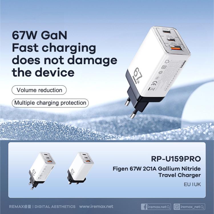 REMAX RP-U159PRO Figen Series 67W Dual Type-C USB GaN Laptop Charger, Plug:EU Plug(White) - USB Charger by REMAX | Online Shopping UK | buy2fix
