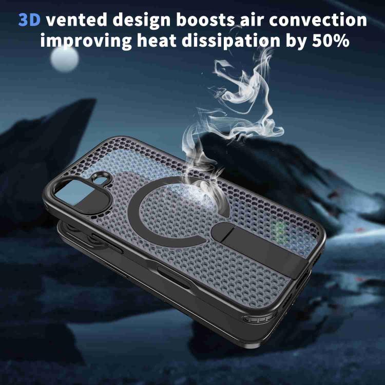 For iPhone 17 Honeycomb Cooling MagSafe Holder Phone Case(Black) - iPhone 17 Cases by buy2fix | Online Shopping UK | buy2fix