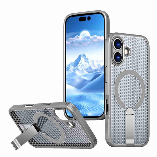 For iPhone 17 Honeycomb Cooling MagSafe Holder Phone Case(Titanium Grey) - iPhone 17 Cases by buy2fix | Online Shopping UK | buy2fix