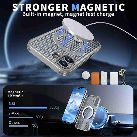 For iPhone 17 Honeycomb Cooling MagSafe Holder Phone Case(Titanium Grey) - iPhone 17 Cases by buy2fix | Online Shopping UK | buy2fix