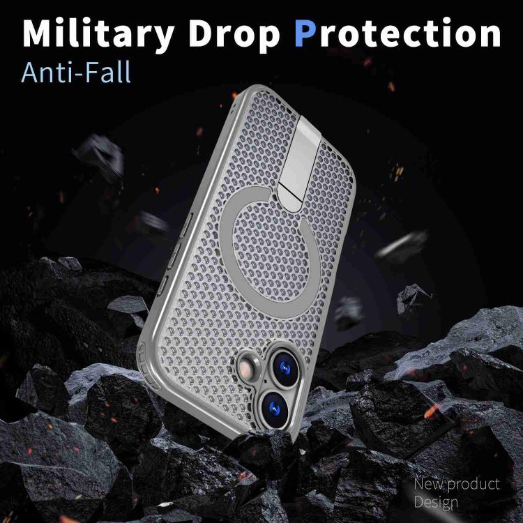 For iPhone 17 Honeycomb Cooling MagSafe Holder Phone Case(Titanium Grey) - iPhone 17 Cases by buy2fix | Online Shopping UK | buy2fix