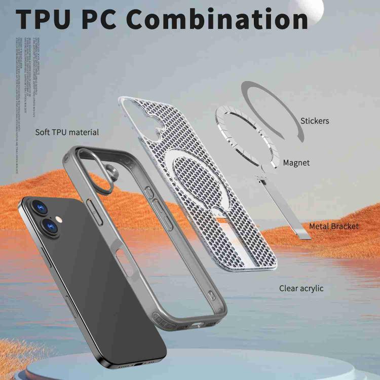 For iPhone 17 Honeycomb Cooling MagSafe Holder Phone Case(Titanium Grey) - iPhone 17 Cases by buy2fix | Online Shopping UK | buy2fix