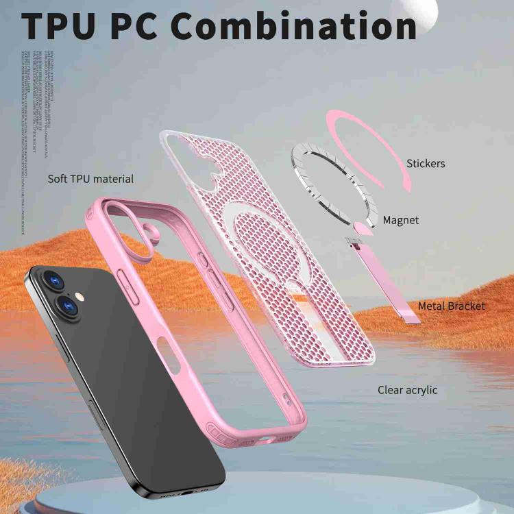 For iPhone 17 Honeycomb Cooling MagSafe Holder Phone Case(Pink) - iPhone 17 Cases by buy2fix | Online Shopping UK | buy2fix