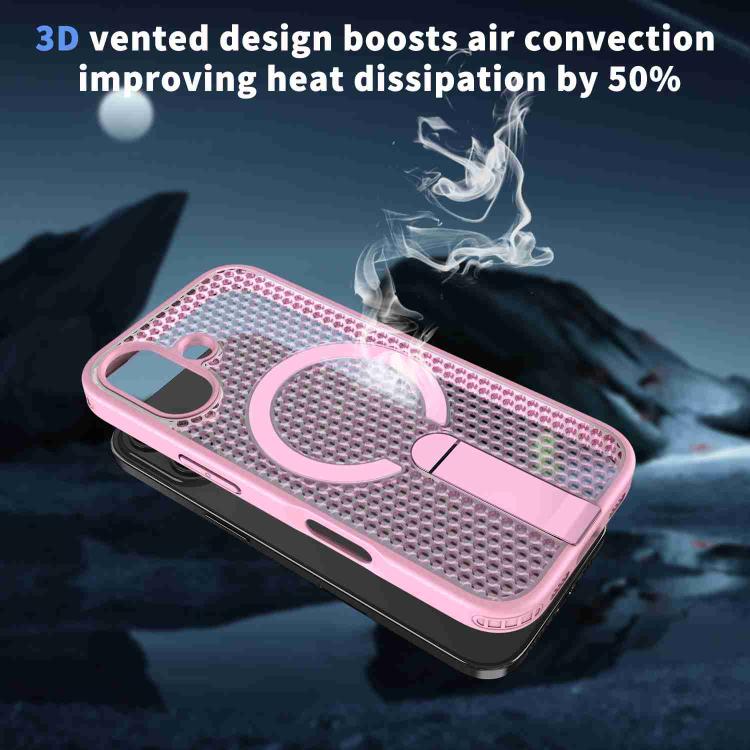 For iPhone 17 Honeycomb Cooling MagSafe Holder Phone Case(Pink) - iPhone 17 Cases by buy2fix | Online Shopping UK | buy2fix