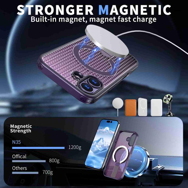 For iPhone 17 Honeycomb Cooling MagSafe Holder Phone Case(Purple) - iPhone 17 Cases by buy2fix | Online Shopping UK | buy2fix