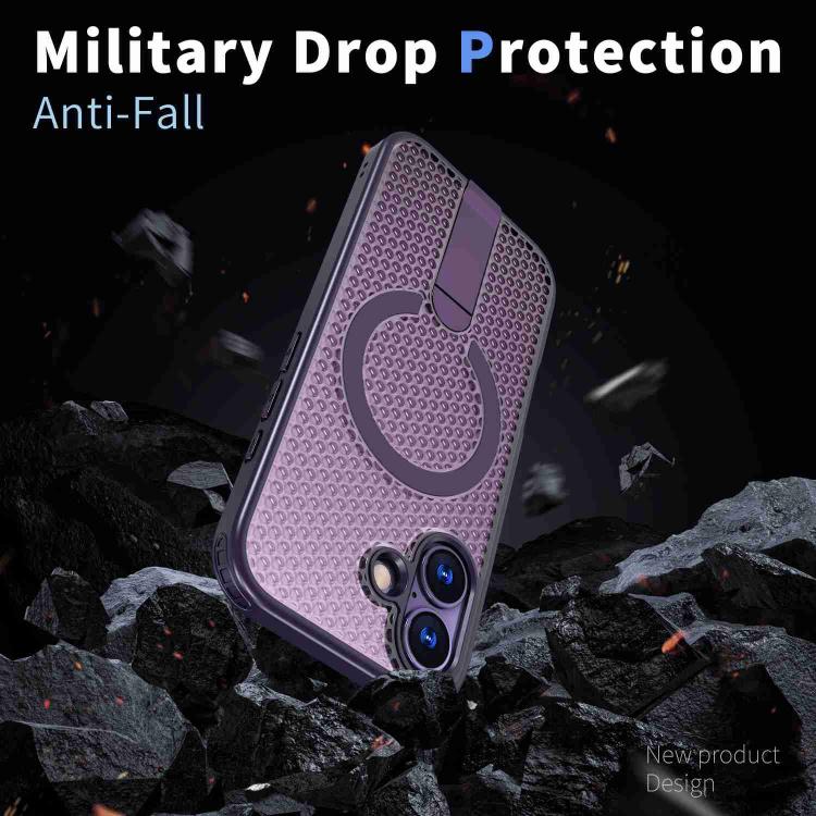 For iPhone 17 Honeycomb Cooling MagSafe Holder Phone Case(Purple) - iPhone 17 Cases by buy2fix | Online Shopping UK | buy2fix