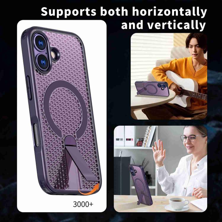 For iPhone 17 Honeycomb Cooling MagSafe Holder Phone Case(Purple) - iPhone 17 Cases by buy2fix | Online Shopping UK | buy2fix