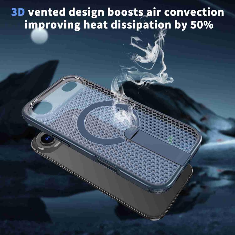 For iPhone Air Honeycomb Cooling MagSafe Holder Phone Case(Blue) - iPhone Air Cases by buy2fix | Online Shopping UK | buy2fix