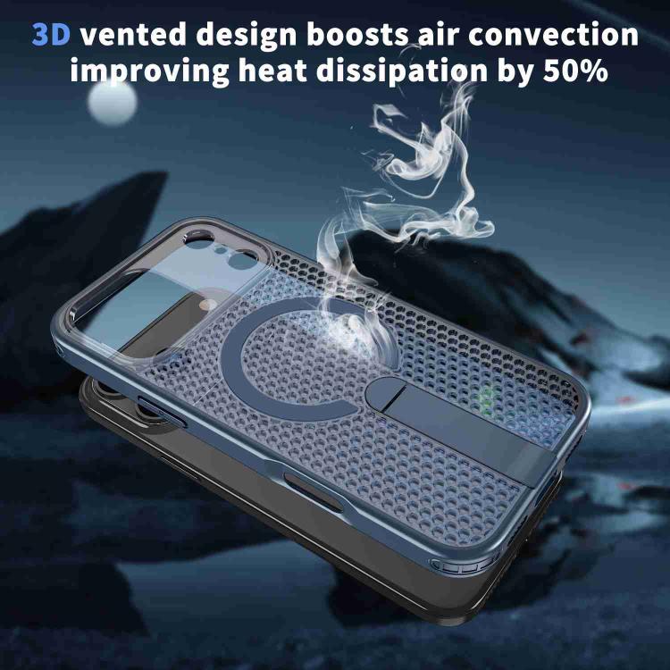 For iPhone 17 Pro Max Honeycomb Cooling MagSafe Holder Phone Case(Blue) - iPhone 17 Pro Max Cases by buy2fix | Online Shopping UK | buy2fix
