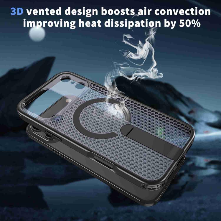For iPhone 17 Pro Honeycomb Cooling MagSafe Holder Phone Case(Black) - iPhone 17 Pro Cases by buy2fix | Online Shopping UK | buy2fix
