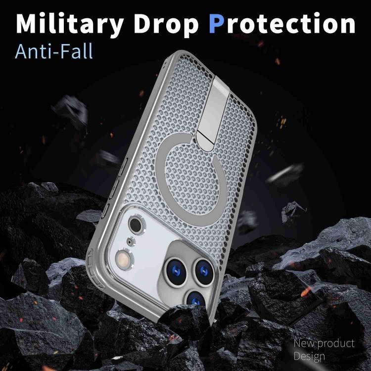 For iPhone 17 Pro Honeycomb Cooling MagSafe Holder Phone Case(Titanium Grey) - iPhone 17 Pro Cases by buy2fix | Online Shopping UK | buy2fix