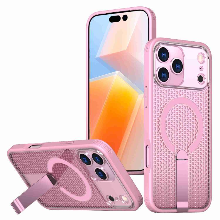 For iPhone 17 Pro Honeycomb Cooling MagSafe Holder Phone Case(Pink) - iPhone 17 Pro Cases by buy2fix | Online Shopping UK | buy2fix