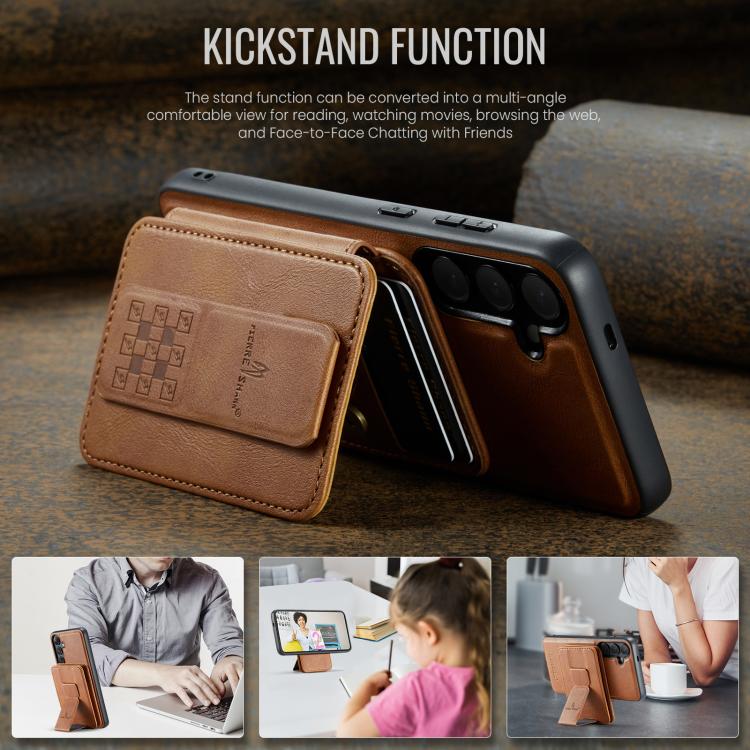 For Samsung Galaxy S25 5G Fierre Shann FS028 MagSafe RFID Card Holder Back Phone Case(Brown) - Galaxy S25 5G Cases by FIERRE SHANN | Online Shopping UK | buy2fix