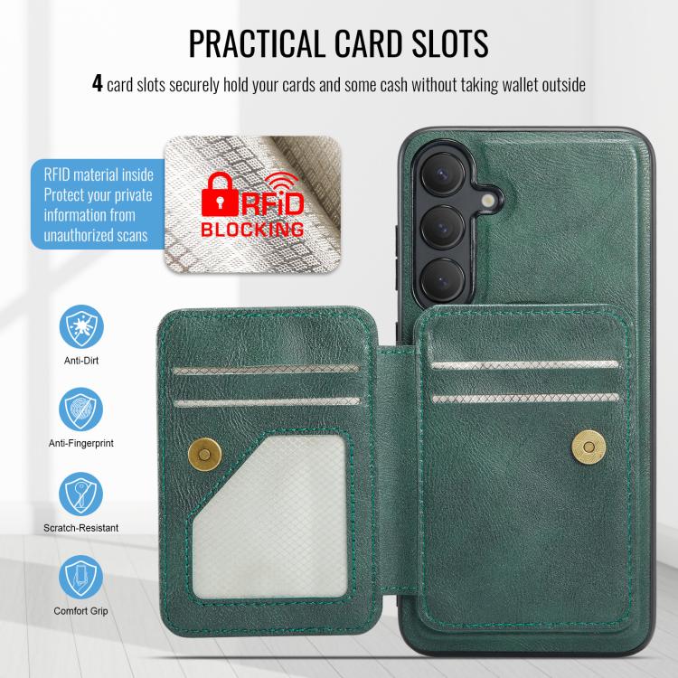 For Samsung Galaxy S24 FE 5G Fierre Shann FS028 MagSafe RFID Card Holder Back Phone Case(Green) - Galaxy S24 FE 5G Cases by FIERRE SHANN | Online Shopping UK | buy2fix