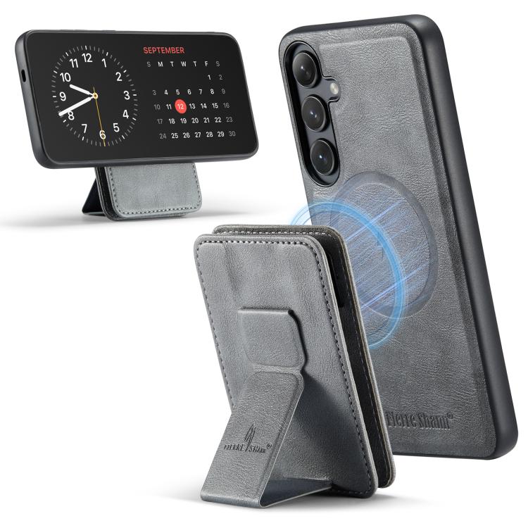 For Samsung Galaxy S24 FE 5G Fierre Shann FS028 MagSafe RFID Card Holder Back Phone Case(Grey) - Galaxy S24 FE 5G Cases by FIERRE SHANN | Online Shopping UK | buy2fix