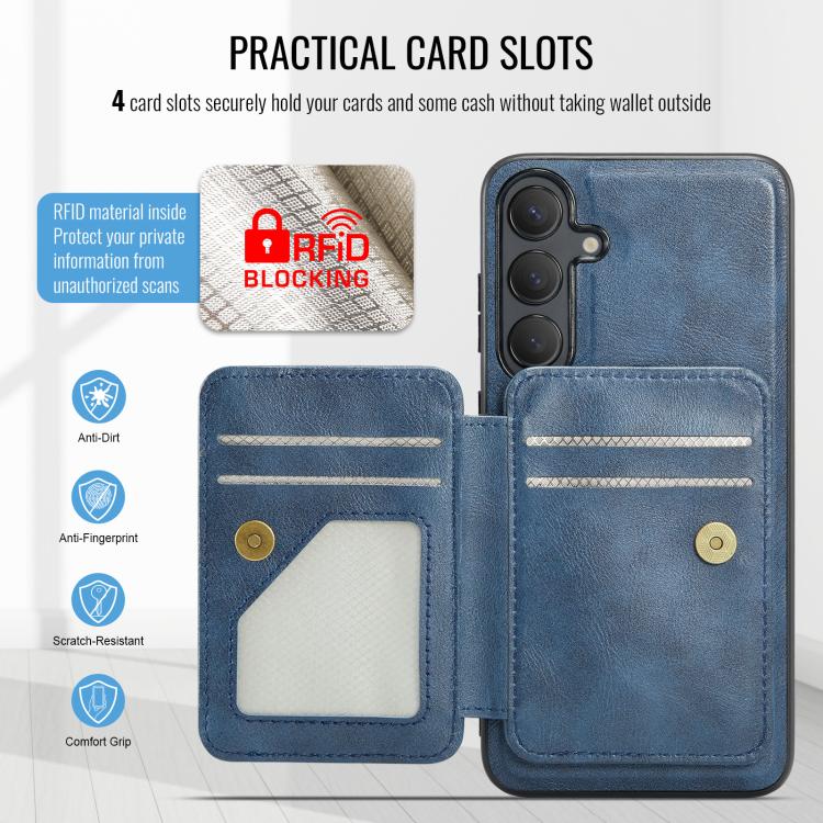 For Samsung Galaxy S24 FE 5G Fierre Shann FS028 MagSafe RFID Card Holder Back Phone Case(Blue) - Galaxy S24 FE 5G Cases by FIERRE SHANN | Online Shopping UK | buy2fix