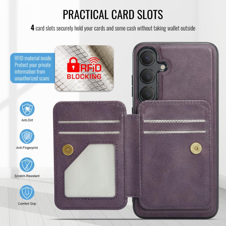 For Samsung Galaxy S24 FE 5G Fierre Shann FS028 MagSafe RFID Card Holder Back Phone Case(Purple) - Galaxy S24 FE 5G Cases by FIERRE SHANN | Online Shopping UK | buy2fix