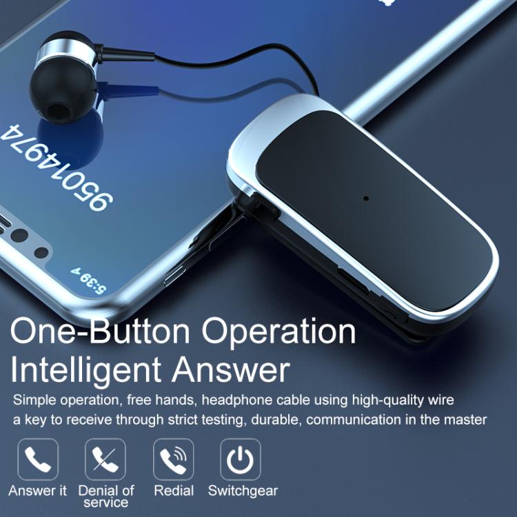 K52 Business Lavalier Retractable Cable Bluetooth Earphone(White Blue) - Bluetooth Earphone by buy2fix | Online Shopping UK | buy2fix